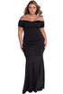 Sexy Black Plus Size Off Shoulder Fishtail Maxi Dress